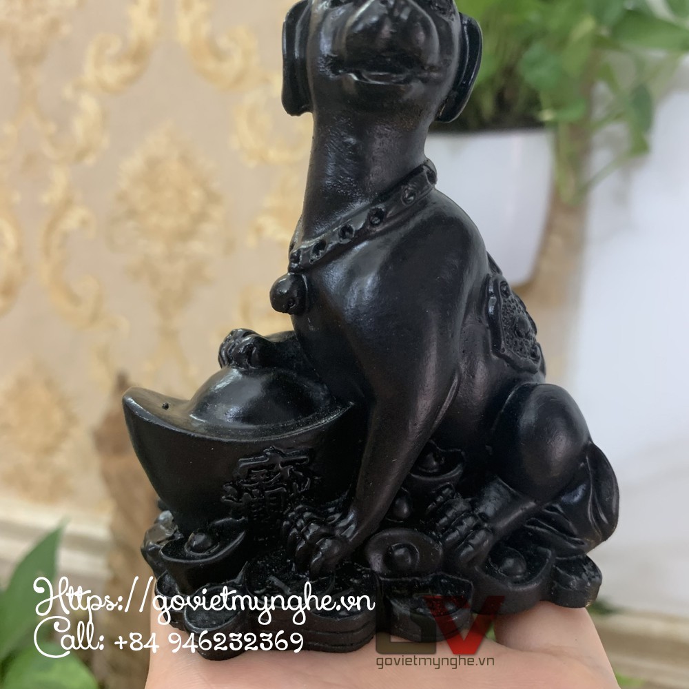 Tượng đá con chó trang trí tượng chó giữ tài lộc may mắn - Cao 10cm Dài 8cm - Màu đen