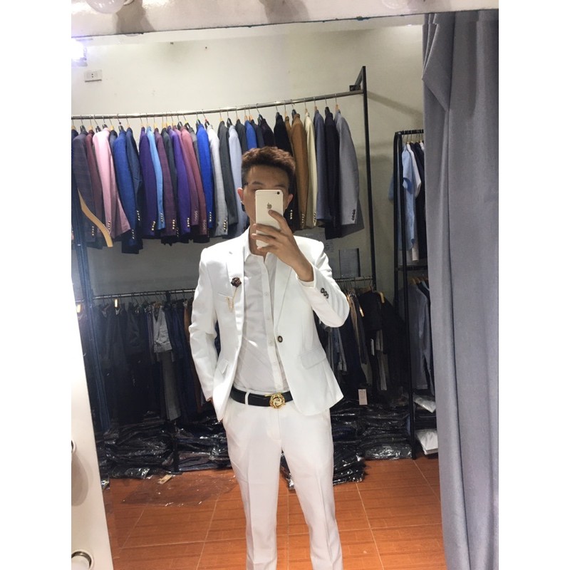 Bộ vest nam,Aó vest nam thời trang ,bộ suit màu trắng cao cấp lịch lãm cho phái mạnh, com lê blaze