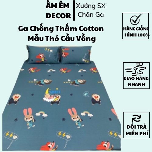 Ga chống thấm cotton HÀN QUỐC không nóng, không bí, thoáng mát - Ga chống thấm cotton bảo vệ đệm  Ấm Êm Decor