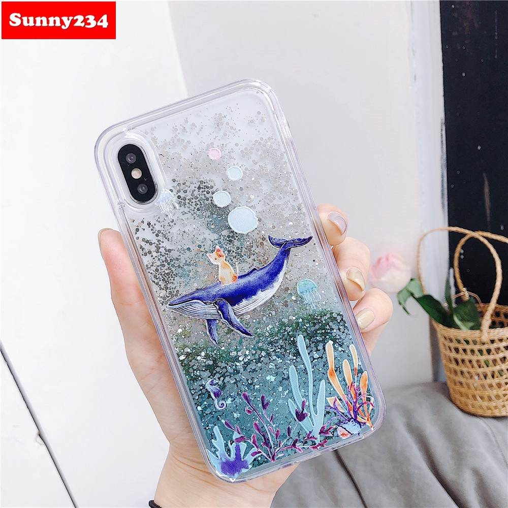 Ốp điện thoại kim tuyến nước hình thế giới dưới nước thích hợp cho iPhone 6 6S 7 8 Plus X XS Max XR