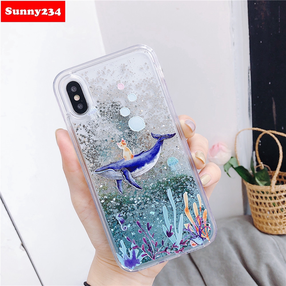 Ốp điện thoại kim tuyến nước hình thế giới dưới nước cho iPhone 6 6S 7 8 Plus X XS Max XR iPhone 11 Pro Max