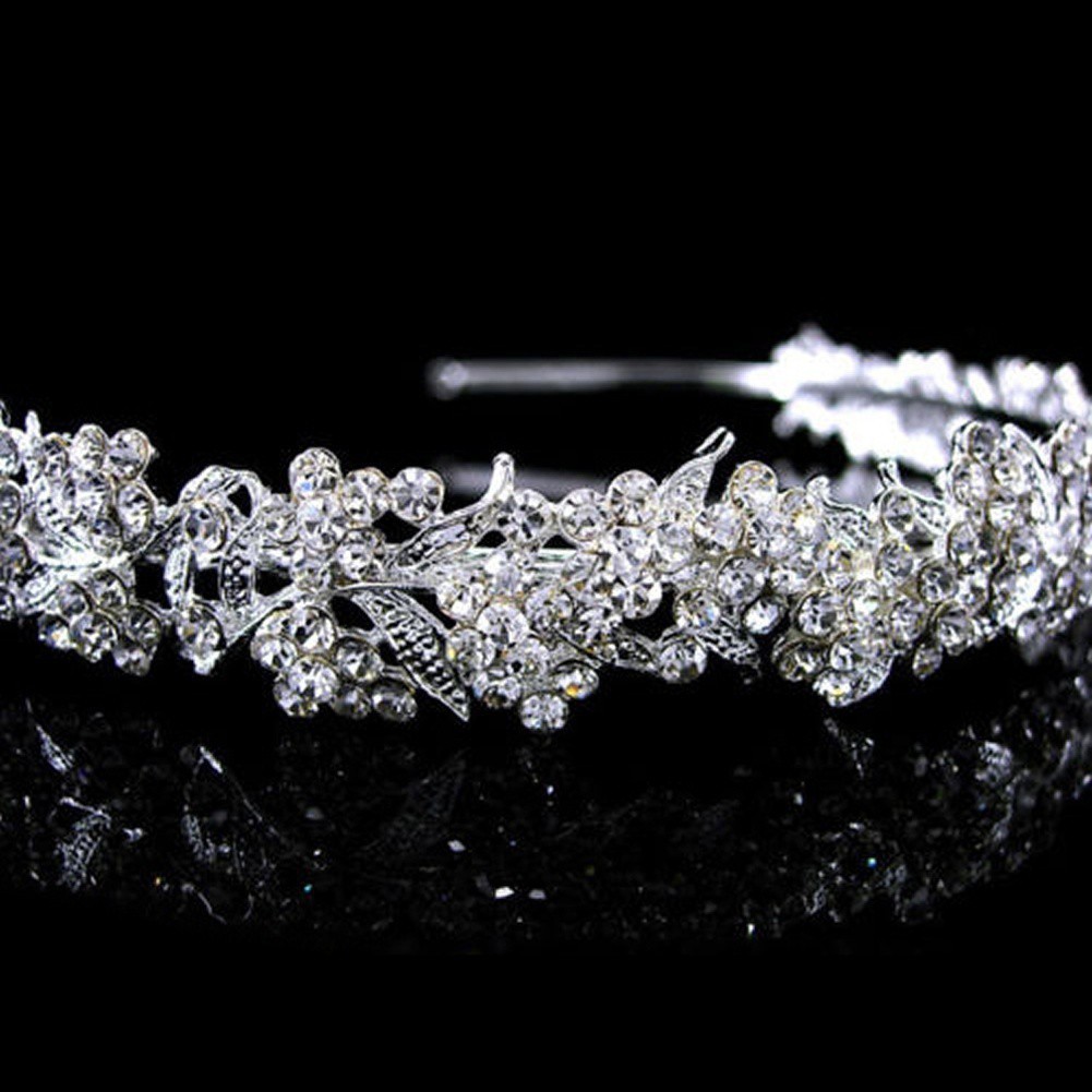 Băng đô hoa lá đính kim cương nhân tạo cực xinh cho cô dâu