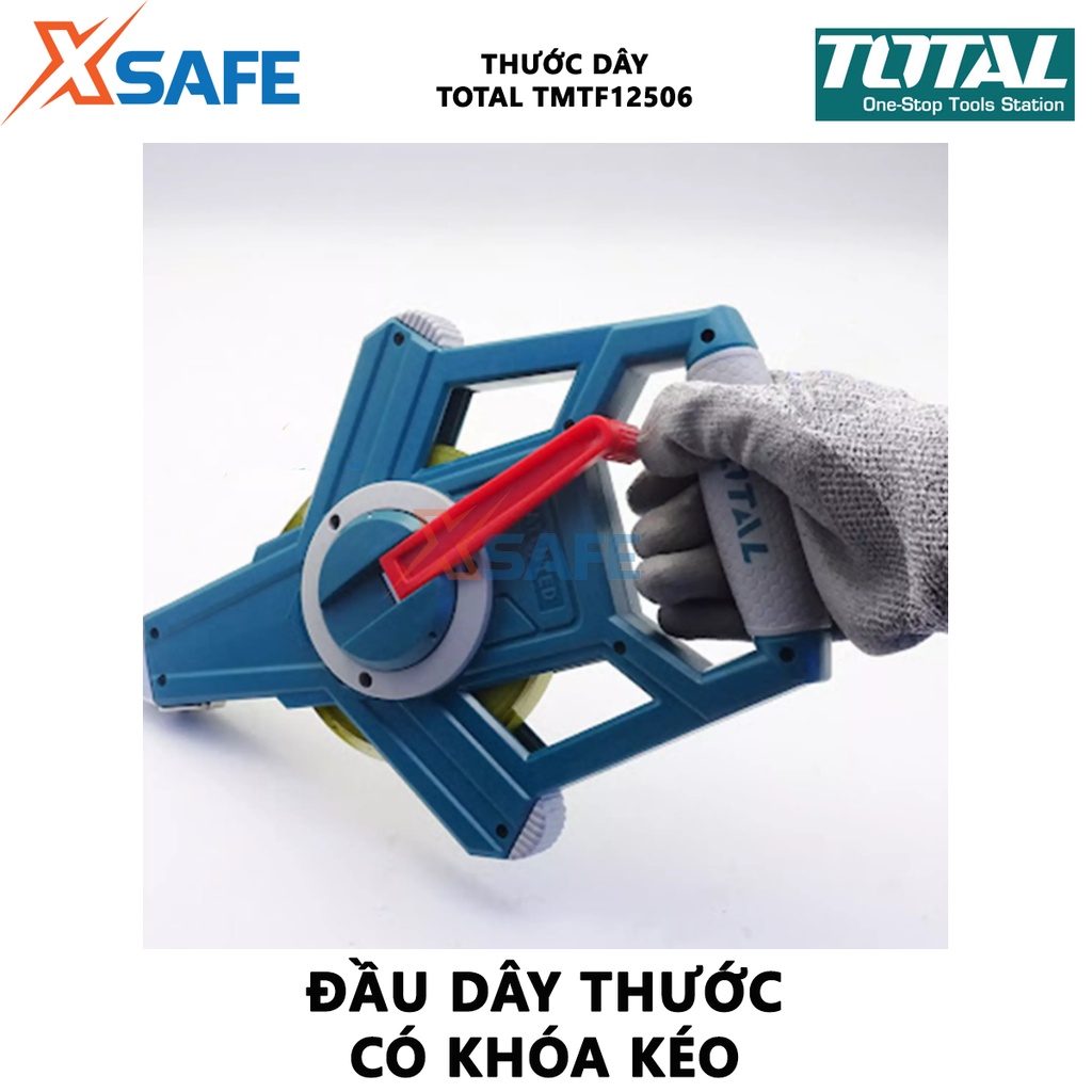 Thước dây làm bằng sợi thủy tinh TOTAL TMTF12506 Thước cuộn thủy tinh dài 50m, bề rộng lá thước 12.5mm - [XSAFE]