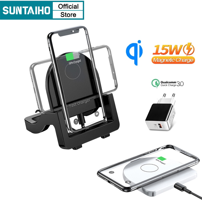 Giá đỡ kiêm sạc điện thoại Suntaiho KH-18 không dây chuẩn Qi 15W đạt chứng nhận FCC CE ROHS cho iPhone 12Pro 11 Pro max