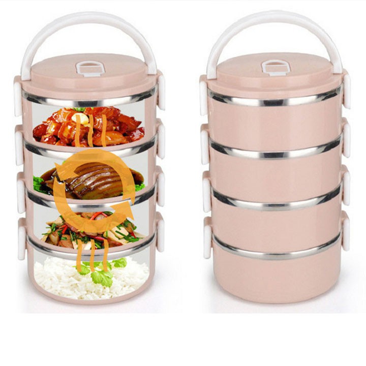 Hộp cơm giữ nhiệt 4 tầng lõi inox Lunch Box (Màu ngẫu nhiên) New 2019