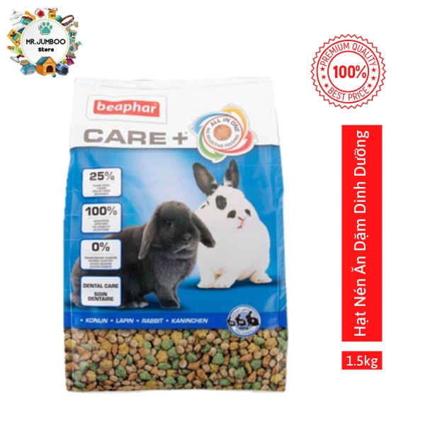 Thức Ăn Cho Thỏ Con Và Thỏ Lớn, Cỏ Hạt Nén Ăn Dặm Care+ Rabbit Dinh Dưỡng,Vitamin + Khoáng Chất  Nhập Bỉ Gói 1,5kg