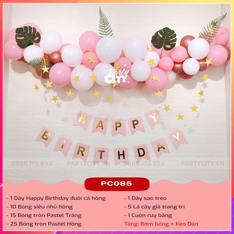 Set bóng sinh nhật cho bé gái đơn giản mà đẹp PC085 - PartyCityvn