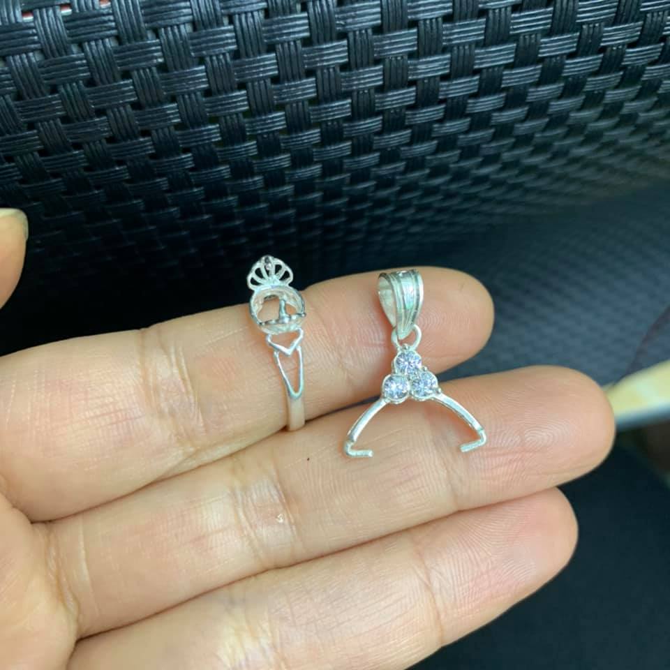 Phôi nhẫn mặt dây chuyền bạc ta gắn đá 8-10mm