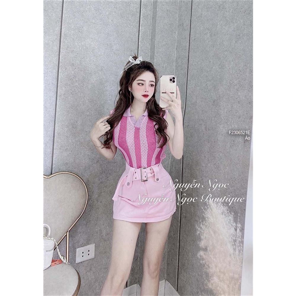 Áo len kiểu sọc cổ tim bẻ sát nách hàng QC!