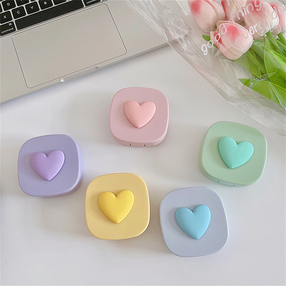 Hộp Đựng Kính Áp Tròng Có Gương Hình Vuông Màu Macaron Dễ Thương