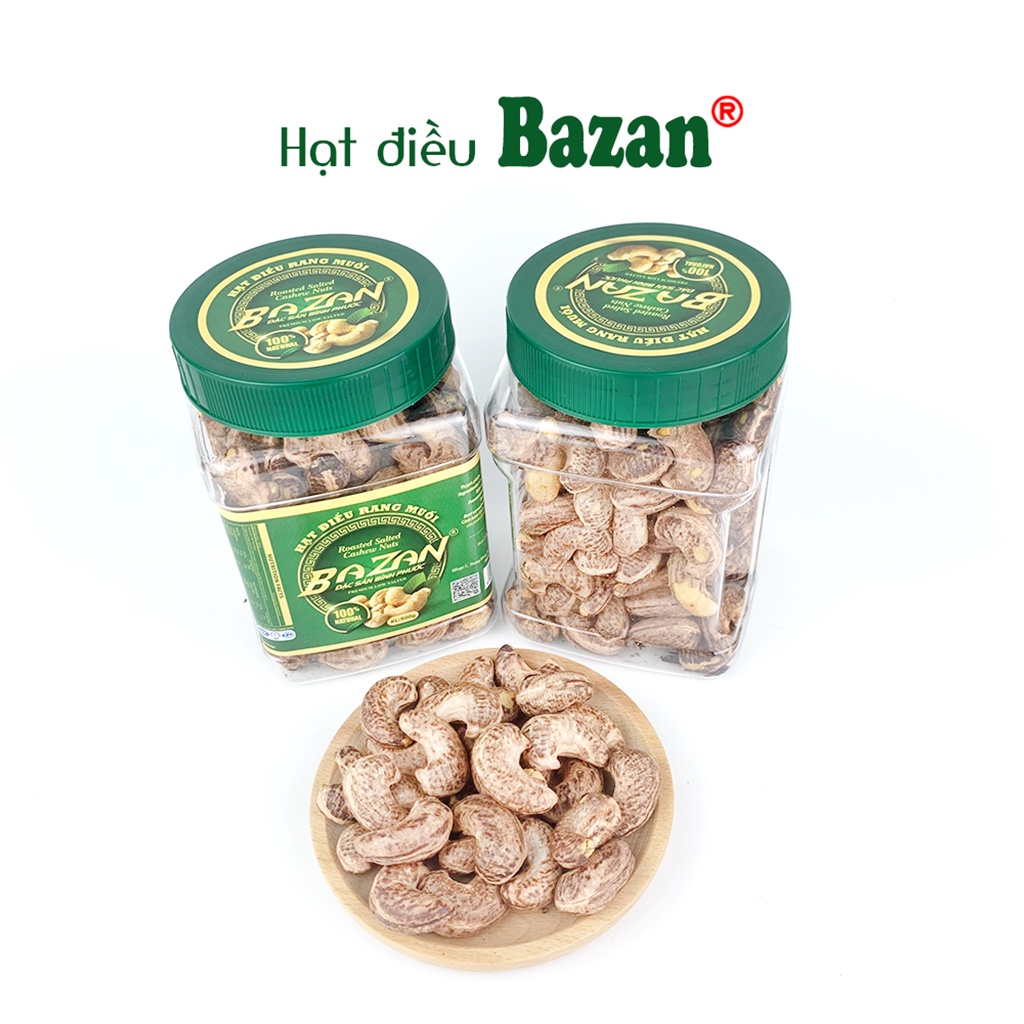 Hạt điều rang muối Bazan Bình Phước nguyên hạt dinh dưỡng A+ loại 1 hộp 500g nắp xanh còn vỏ lụa | WebRaoVat - webraovat.net.vn