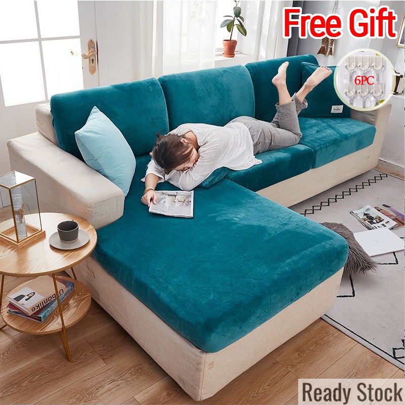 Vỏ Bọc Đệm Ghế Sofa 1 / 2 / 3 / 4 Chỗ Ngồi Hình Chữ L Bằng Vải Spandex Màu Trơn Giữ Ấm