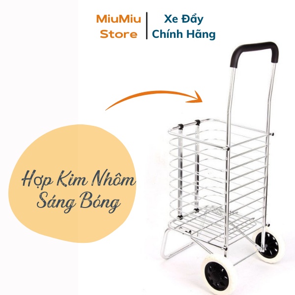 Xe Kéo Đi Siêu Thị, Xe Đi Chợ Gấp Gọn Có Giỏ Hàng Siêu Đẹp -Màu Trắng XKM02