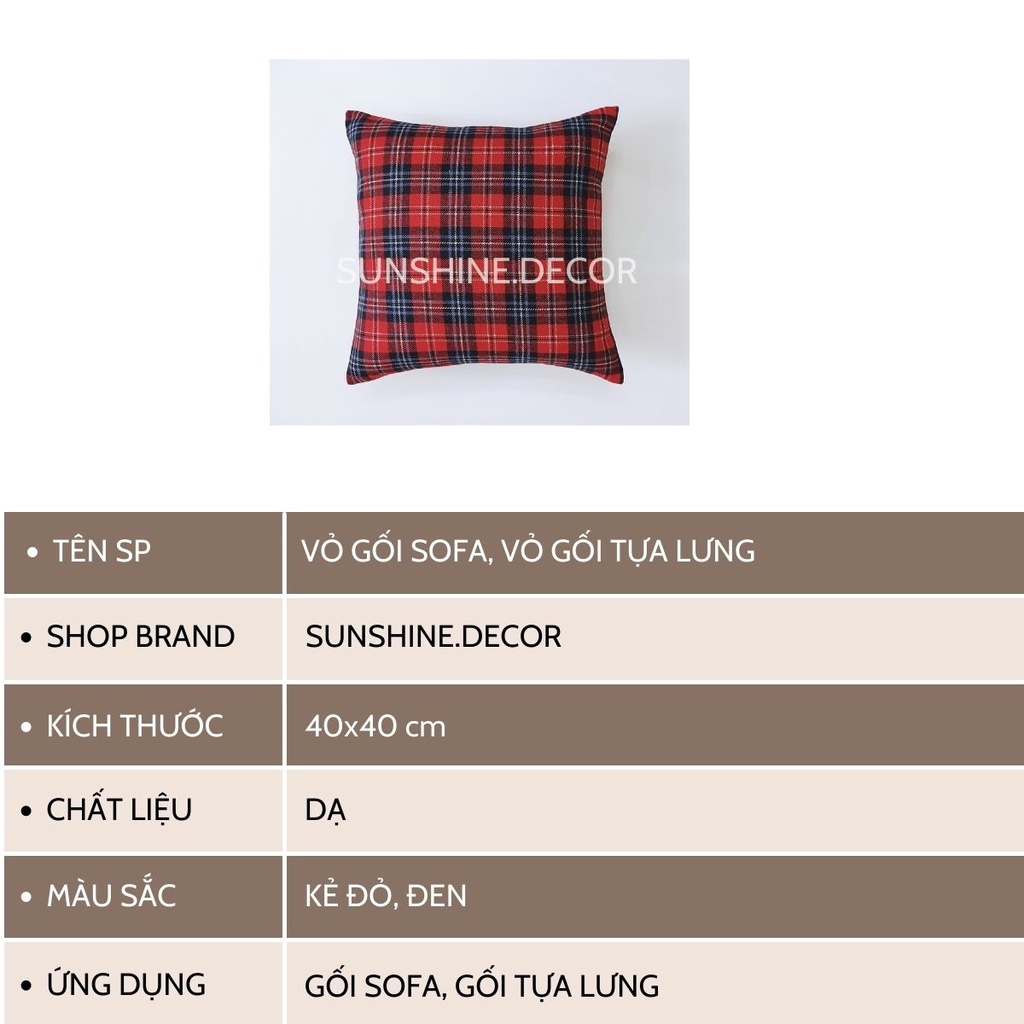 Vỏ gối sofa, bọc gối tựa lưng, áo gối ôm họa tiết kẻ caro phong cách Bắc Âu-Sunshine.decor