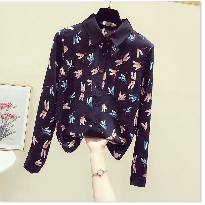 ÁO SƠ MI KIỂU NỮ HỌA TIẾT CON CHUỒN CHUỒN CỰC XINH CAO CẤP