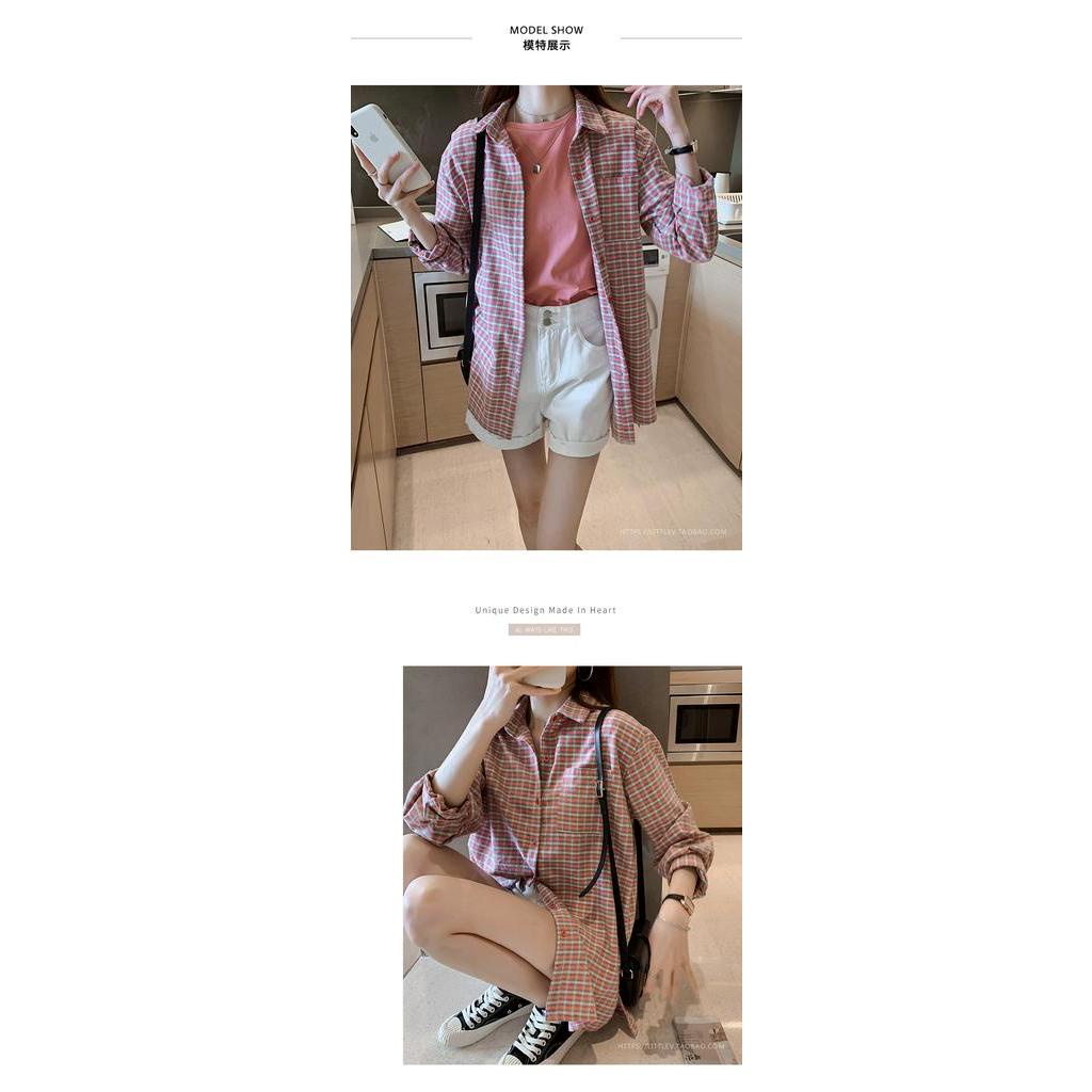 Áo sơ mi nữ tay dài dáng rộng in họa tiết kẻ sọc