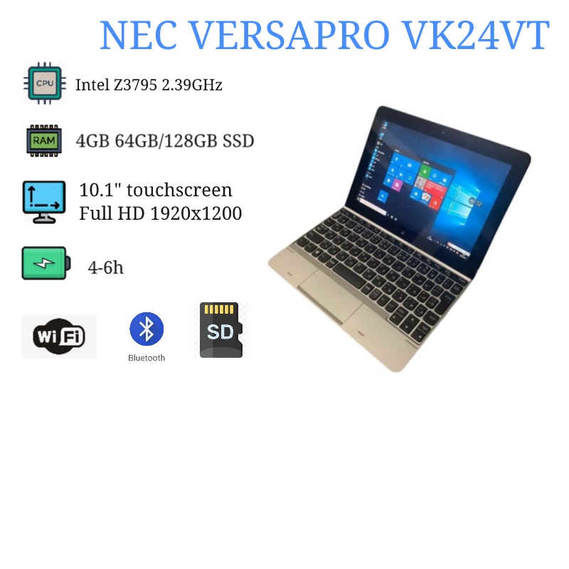 Laptop mini 2 trong 1 màn hình cảm ứng 10.1 inch NEC VERSAPRO VK24VT Intel Z3795 2.39GHz 4GB 128GB S