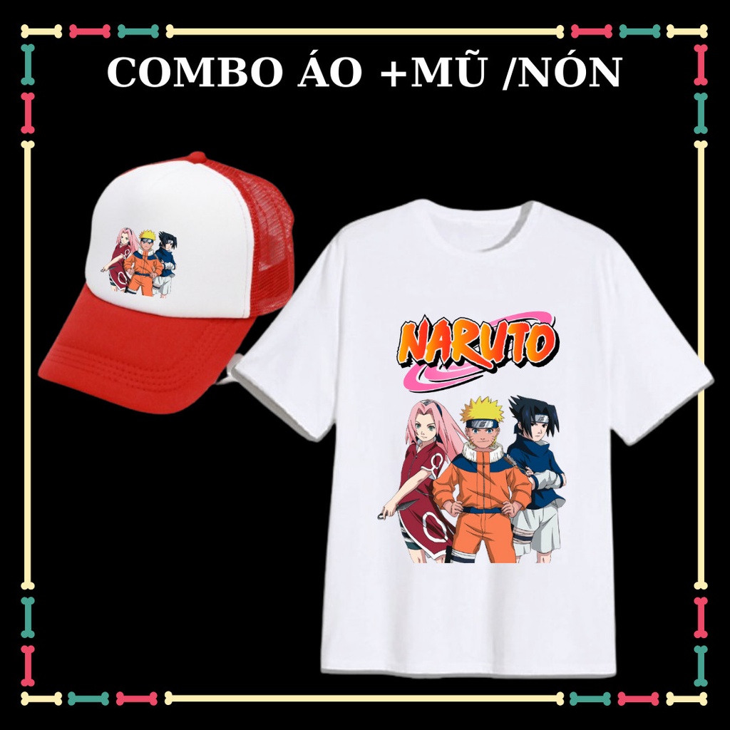 Combo Mũ/nón - Áo thun Naruto trẻ em tay ngắn đủ size áo