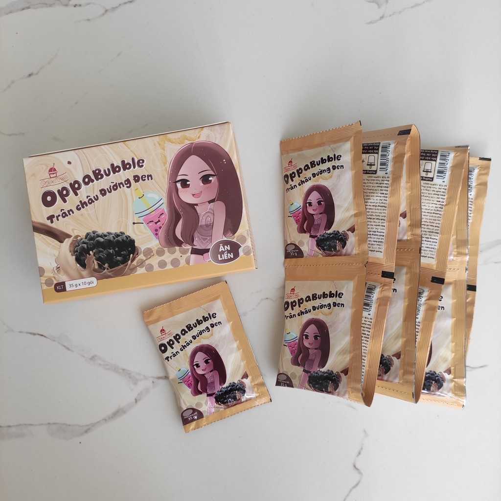 Trân Châu Đường Đen Ăn Liền Oppa Bubble Hộp 350g Nguyên Liệu Pha Trà Sữa Topping Dùng Trực Tiếp