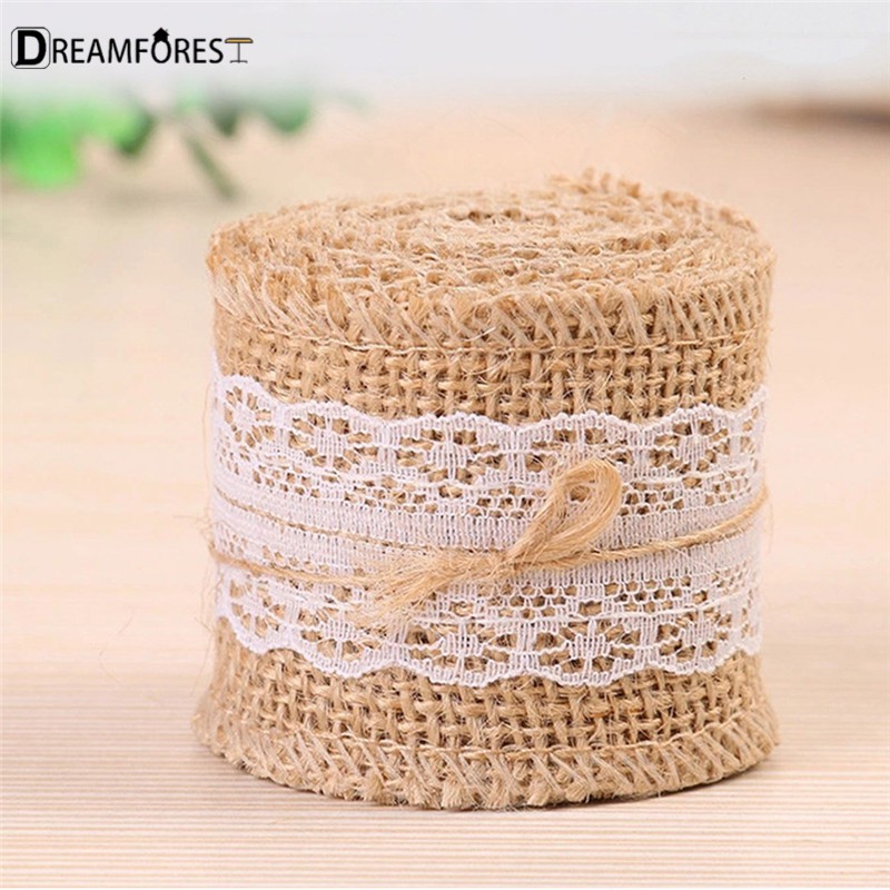 Dây ruy băng vải bố phối ren dùng để trang trí tiện dụng dài 2m