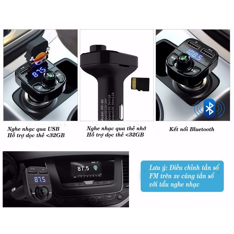 Tẩu Sạc Ô Tô Kiêm Nghe Nhạc MP3, USB Kết Nối Điện Thoại Cao Cấp Hyundai HY-82