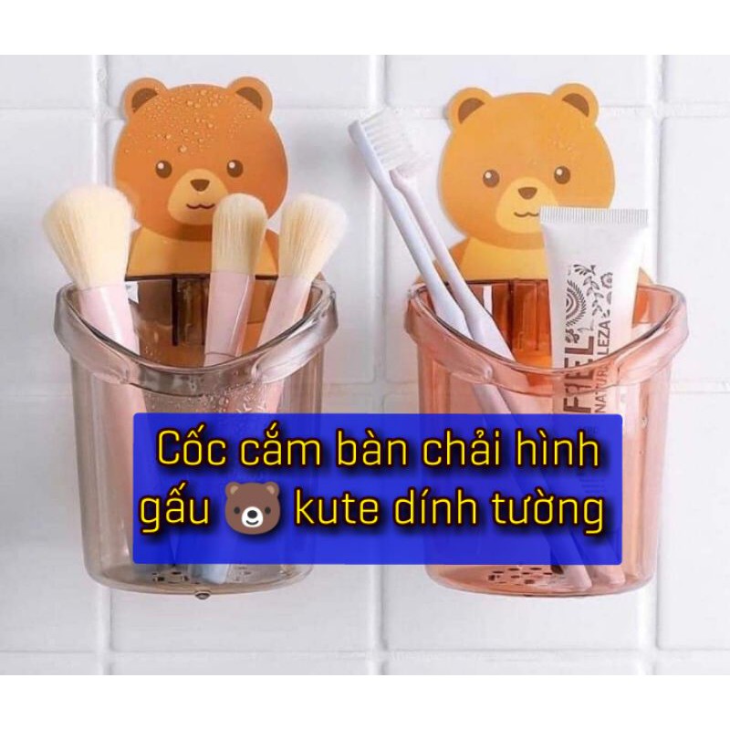 Cốc cắm bàn chải kem đánh răng hình gấu dán tường