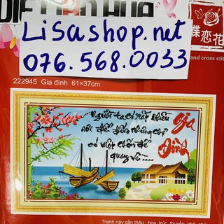 Tranh thêu chữ thập GIA ĐÌNH 61x37cm chưa thêu 222945