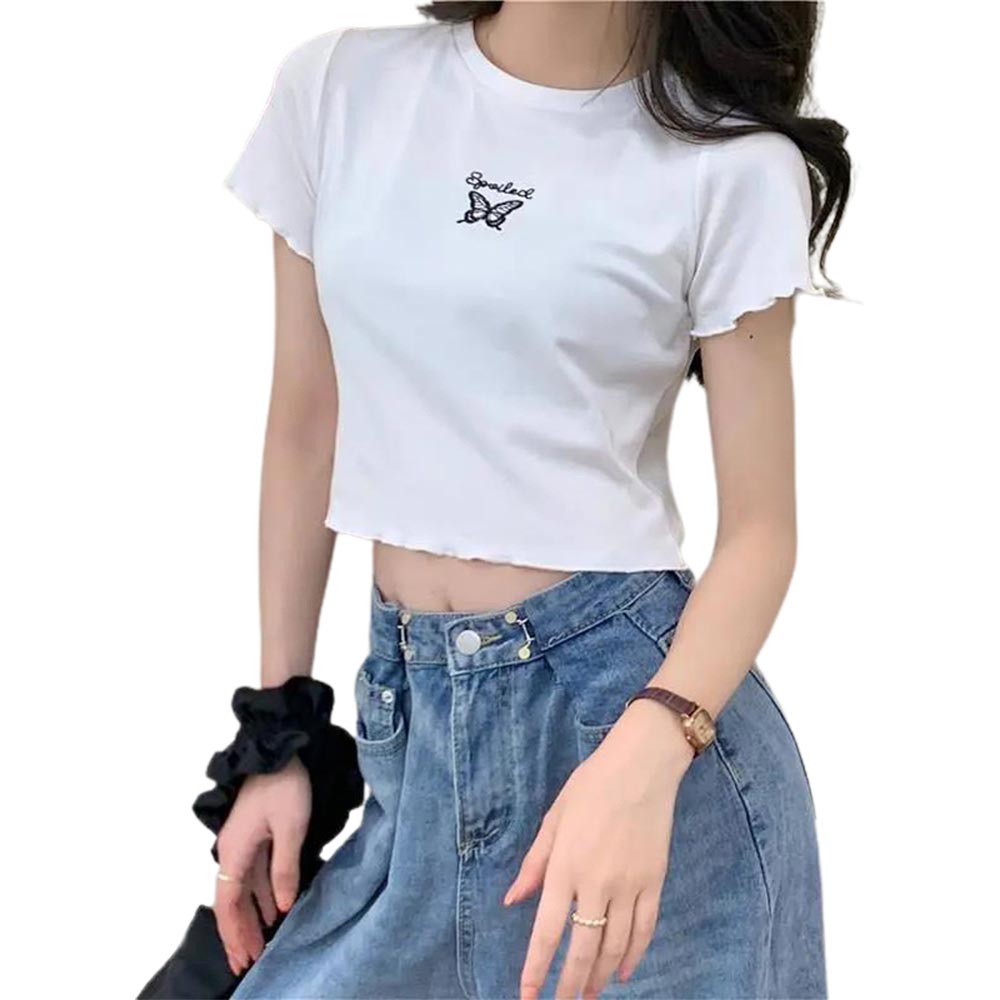 Áo thun nữ ngắn tay cổ tròn màu sắc đơn giản