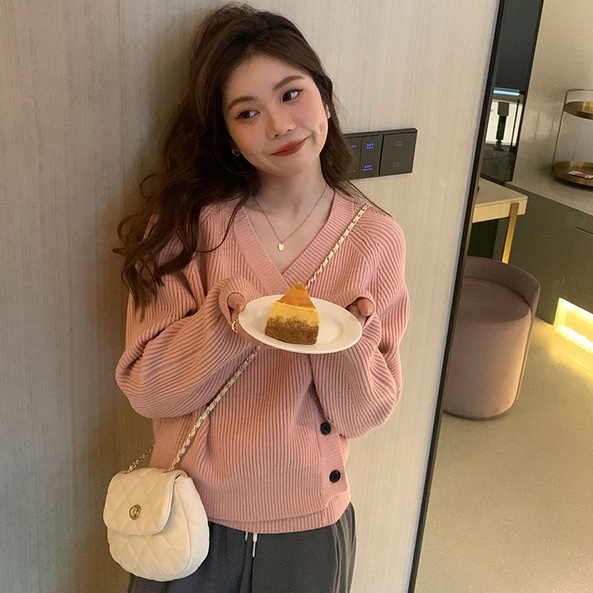 【ZHELIHANGFEI】Áo Khoác Cardigan Dệt Kim Tay Dài Dáng Rộng Cổ Chữ V Dễ Phối Đồ