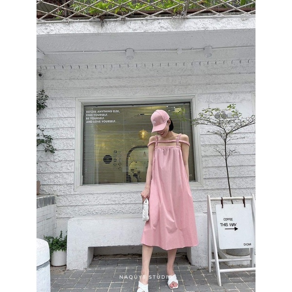 Váy hai dây chun hồng TC12