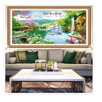 Tranh thêu phong cảnh thuận buồm xuôi gió KT:100x55cm,120x60cm,Tranh chưa thêu.tặng kéo và xỏ chỉ.