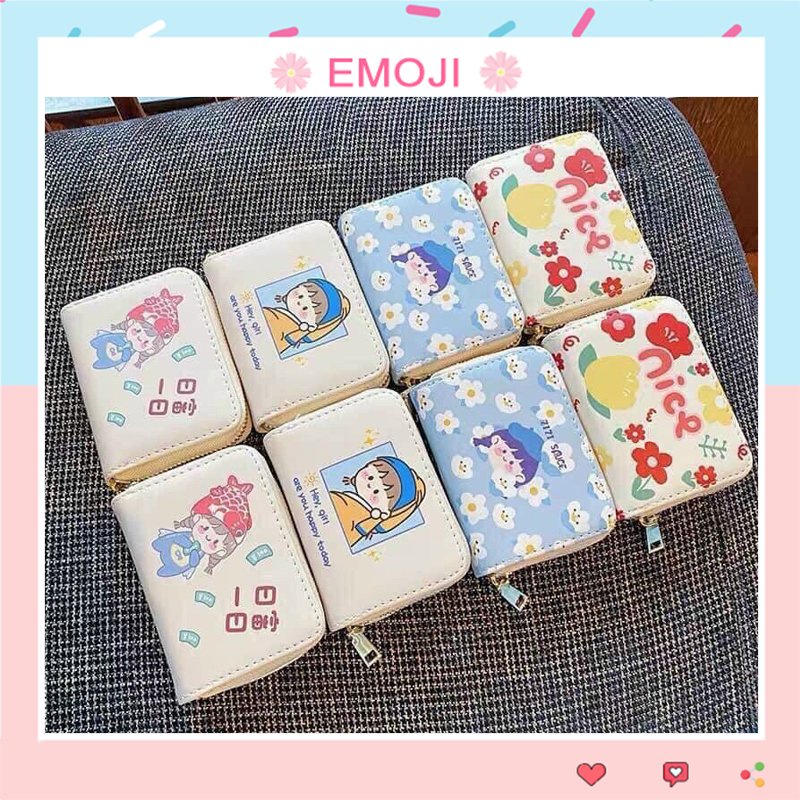 Ví mini nữ cầm tay ngắn họa tiết bắt mắt mẫu mới nhỏ gọn bỏ túi nhiều ngăn ví khóa kéo mini Hàn Quốc in hình cute VN001