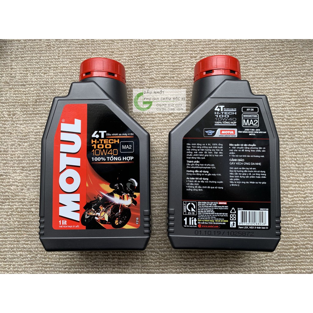 Dầu nhớt Motul H-Tech 100 10W-40 giá rẻ, tổng hợp toàn phần cho xe số, xe côn tay Winner, Raider, Exciter, CBR