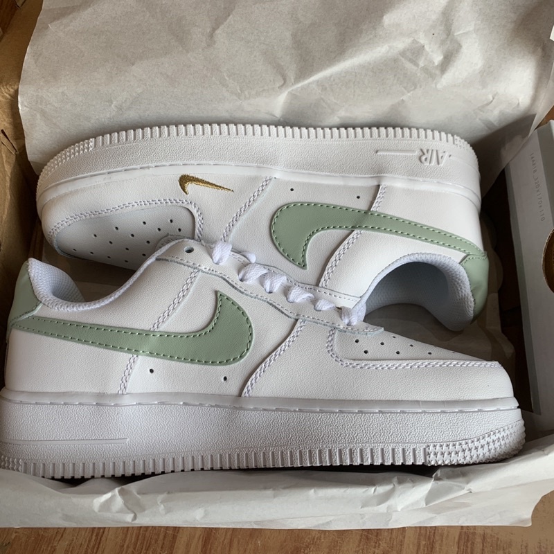 [FreeShip+ Hàng Loại A ] Giày AF1 Trắng Móc Xanh Lơ Nhạt đủ bill box, Giầy Sneaker Air Force Trắng Gót Xanh Lá