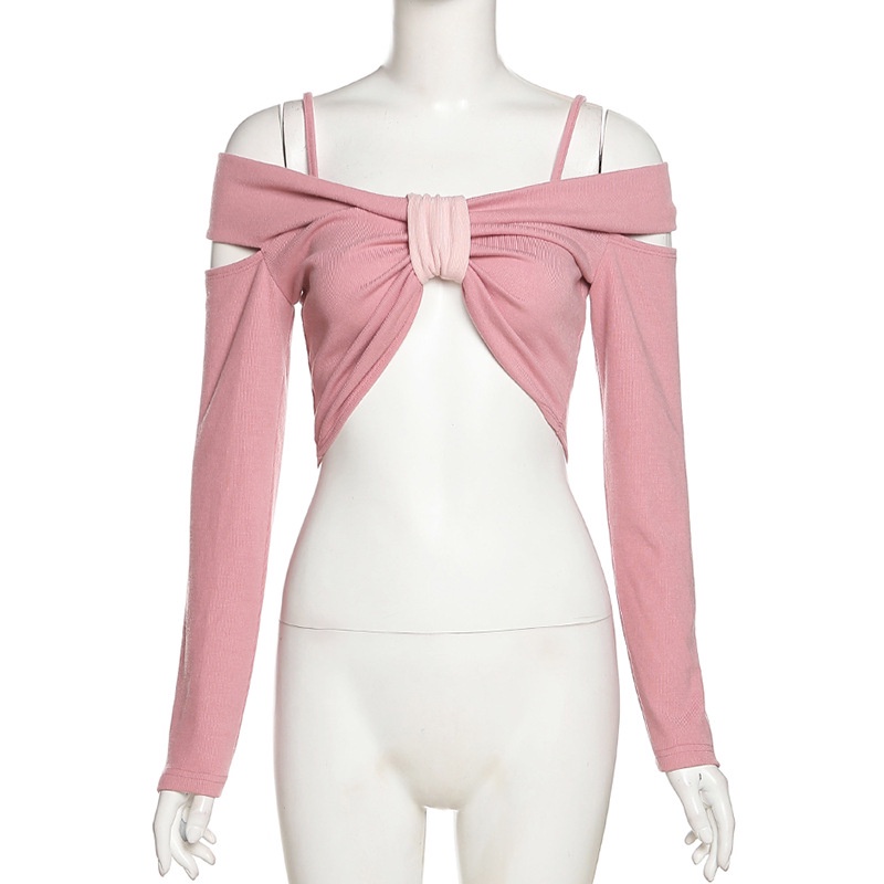 DUNEA Áo Croptop Tay Dài Thiết Kế Cổ Một Chữ V 3.3