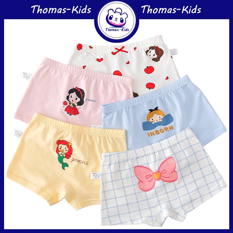 [THOMAS Kids] Quần Lót Boxer Cotton Thoáng Khí Thoải Mái Họa Tiết Nàng Tiên Cá Hoạt Hình Dành Cho Bé Gái 3-12 Tuổi Bán Sỉ