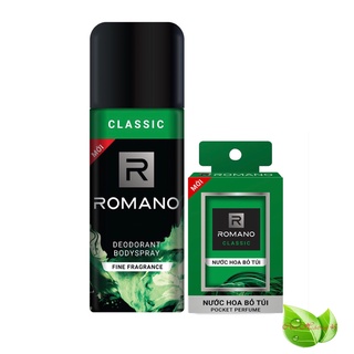 Romano: Combo Xịt khử mùi toàn thân cho nam Romano Classic 150ml+ Nước hoa bỏ túi 18ml
