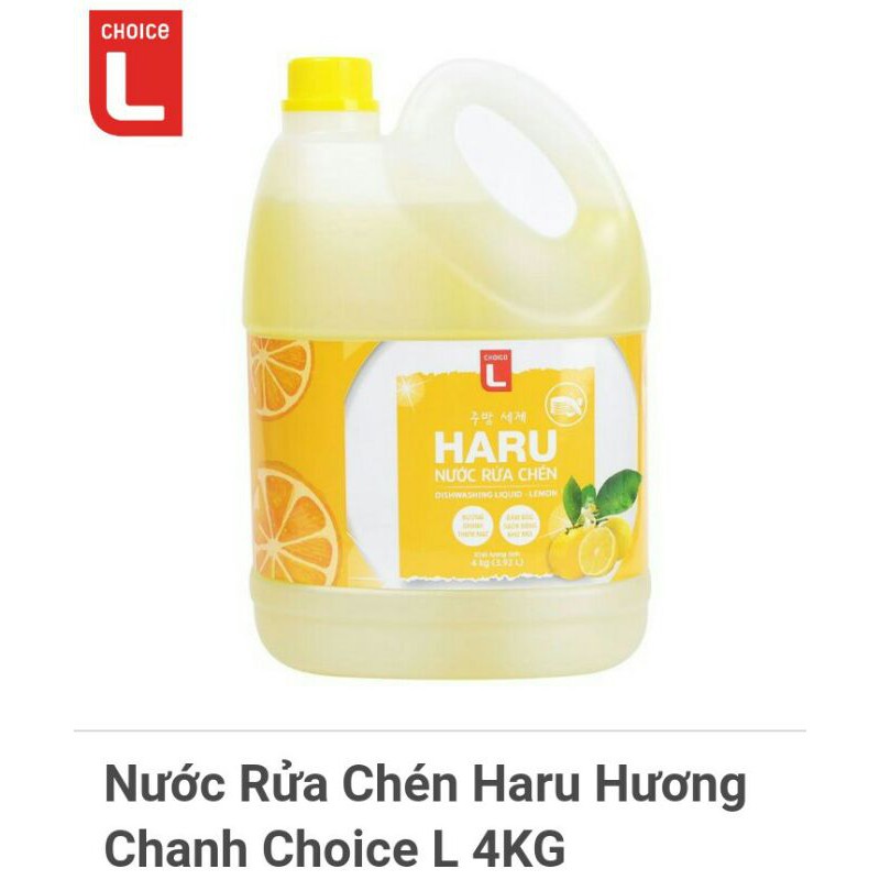 (Can 4L) Nước Rửa Chén Haru Hương Chanh / Trà Xanh Choice L 4KG