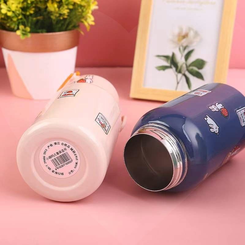 Bình đựng nước giữ nhiệt có ống hút chất liệu inox 304 an toàn cho trẻ em cute 420ml nóng lạnh hình vịt