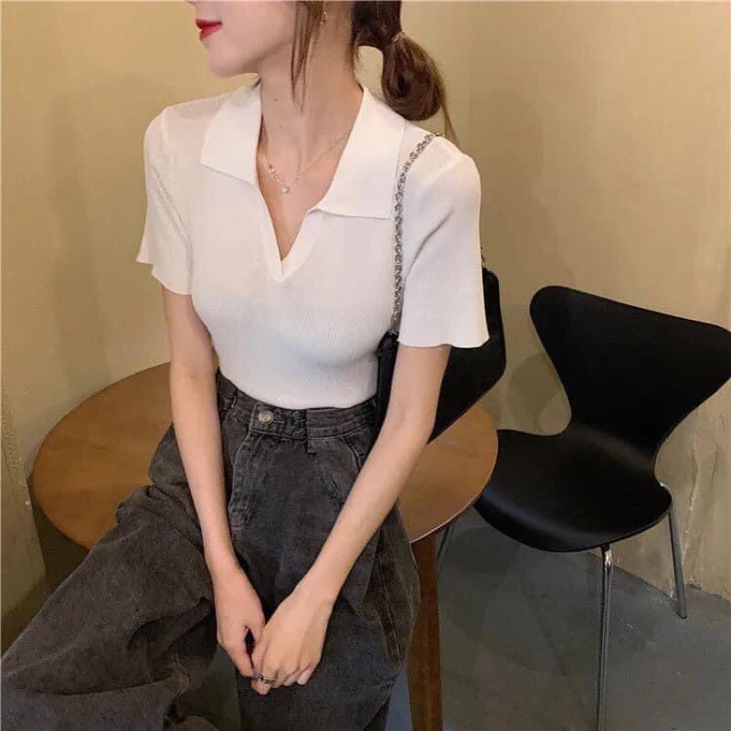 Áo croptop polo cổ bẻ
