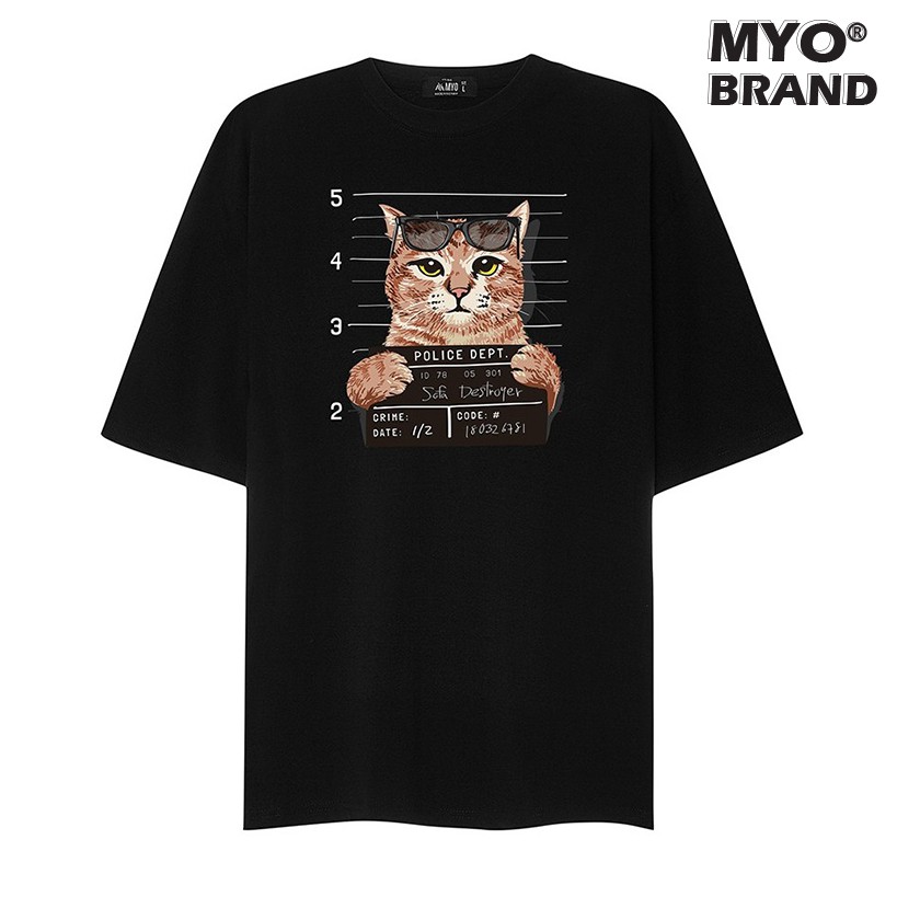 Áo Phông Nam Cao Cấp MYO Vải Cotton In Hình Mèo Phá Phách 2732