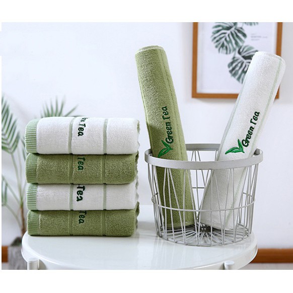 Khăn Mặt Cotton Màu Trà Xanh Matcha, Tím Lavender Đẹp Nhẹ Nhàng Size 35x75cm, Bông Dày Dặn, Mịn Và Siêu Thấm Hút