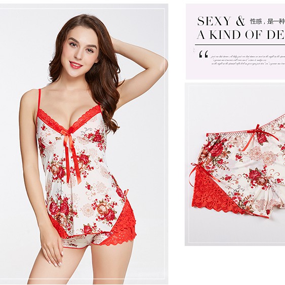 Bộ đồ ngủ đùi AMUSE V41 🔥SIÊU SALE🔥 bigsize 40 tới 60 thun lụa lạnh hoa đỏ cao cấp váy ngủ sexy gợi cảm đẹp rẻ | BigBuy360 - bigbuy360.vn