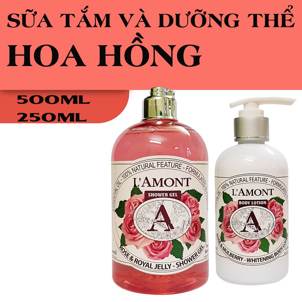 Combo Sữa Tắm và Sữa Dưỡng thể LAMONT En Provence Rose &amp; Honey Hương Hoa Hồng 500ml và 250ml