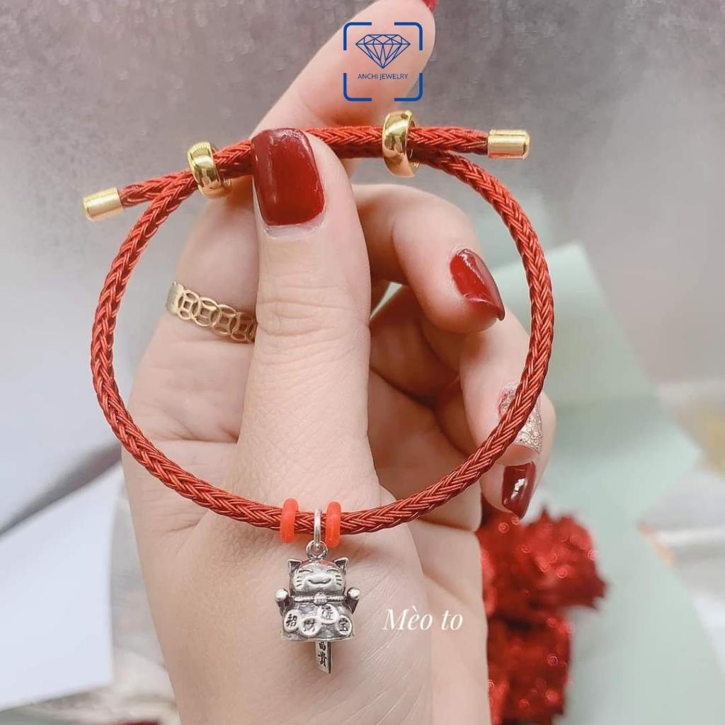 Vòng tay dây cước đỏ phong thuỷ đeo charm, lu thống, đồng điếu - Mẫu khóa 8. Anchi jewelry