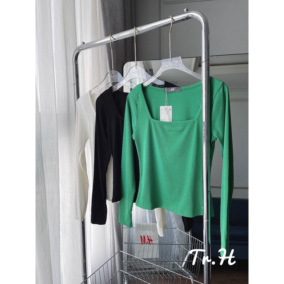 Áo len mỏng, áo thun tăm dài tay cổ vuông dáng ôm sexxy siêu co dãn MAIANHSHOP