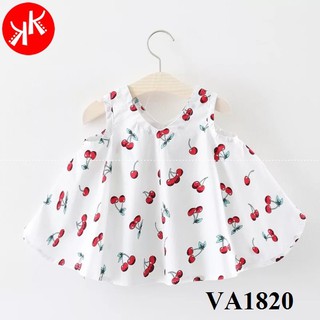 Áo váy bé gái mùa hè hai dây bản to màu trắng hoạ tiết cherry đỏ đón hè cực mát
