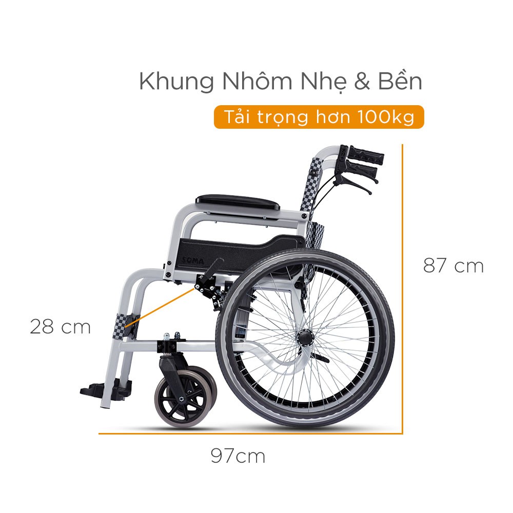 [Chính Hãng KARMA] Xe Lăn SOMA 105 Nhôm Gọn Nhẹ Chỉ 11.7KG