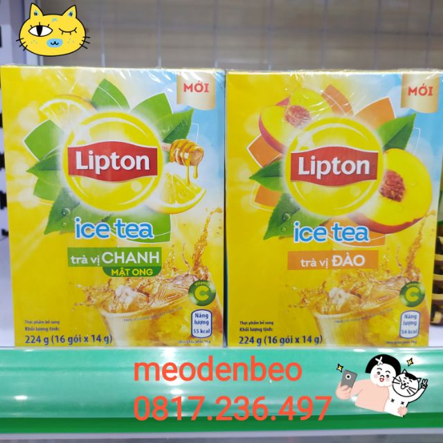 Trà Lipton hòa tan vị đào/ chanh hộp 16 gói 224gr