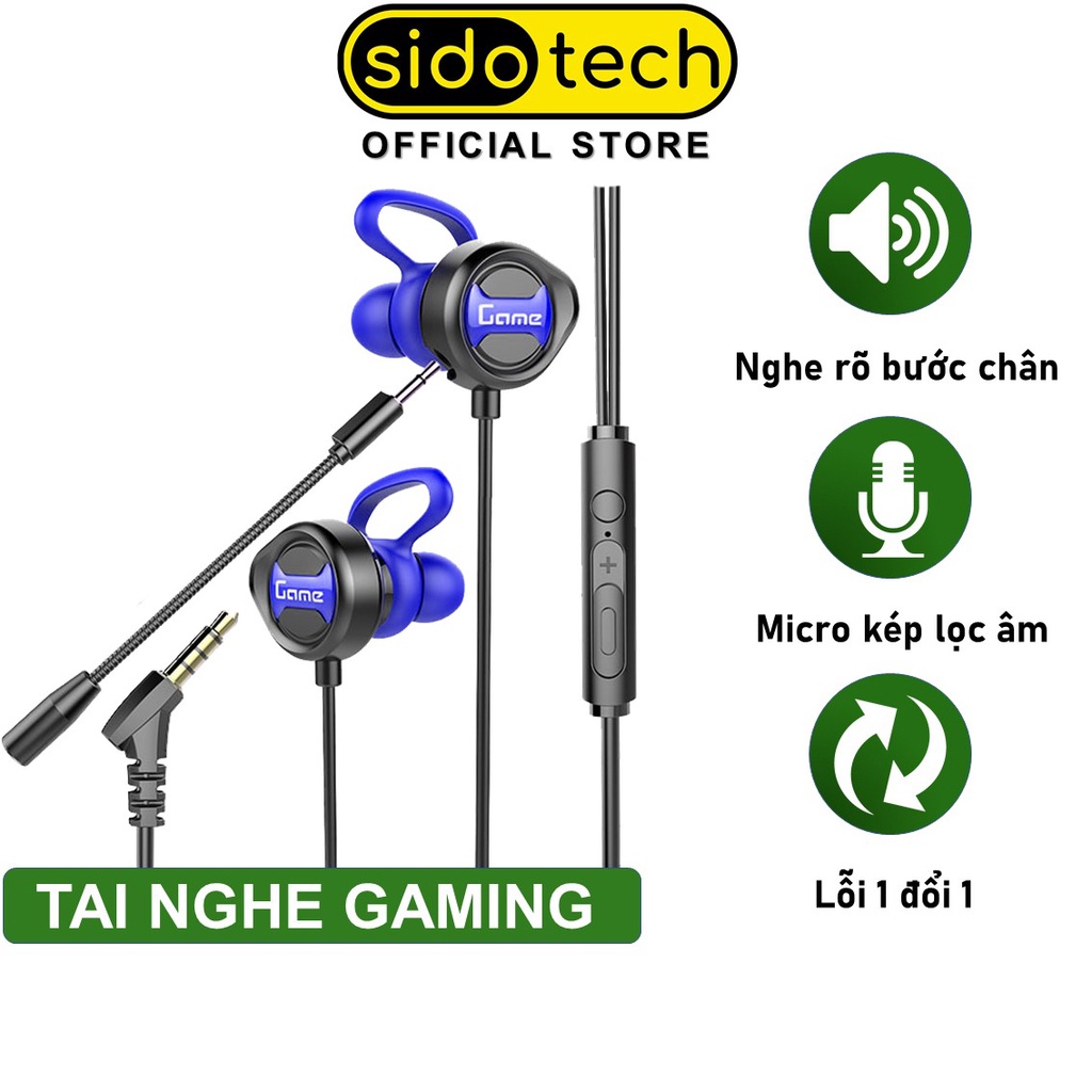 Tai nghe gaming cho điện thoại SIDOTECH G18 cho game thủ chơi game Pubg / FF / Liên Quân có 2 mic chống ồn - Chính Hãng